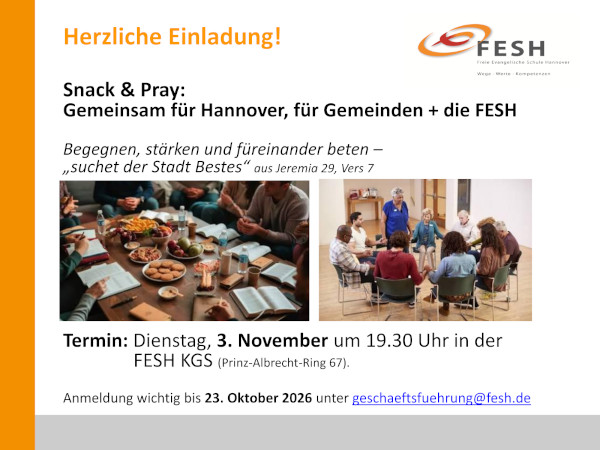 2026 11 Einladung zu SnackPray Gebet FESH KGS